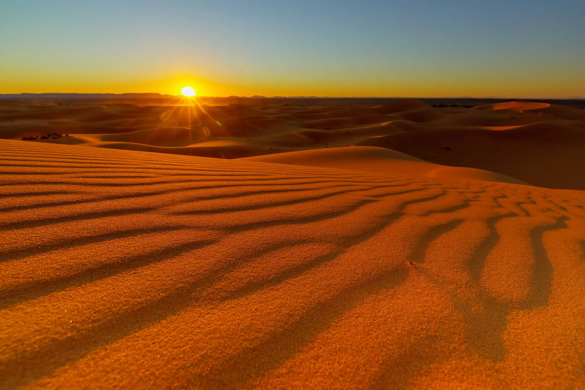 Dunes burning orange in late dusk light